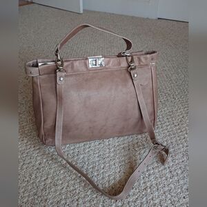 Vera Pelle Taupe Leather Large Italian leather 2 way tote
